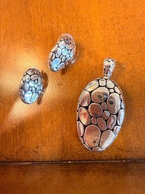 Vintage John Hardy Style Kali Pebble Pierced Earrings And Pendant Silver Finish